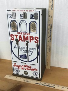 lot 516 image: Vintage Postage Stamp Dispenser, Porcelain Enamel Front
