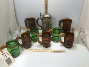 lot 528 image: (9) Vintage Beer Mugs, (1) Beer Stein W. Germany Gerzit Original