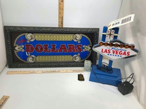 lot 535 image: Vegas Theme Ballys Dollar Slot Machine Glass Panel, Light, Shaker