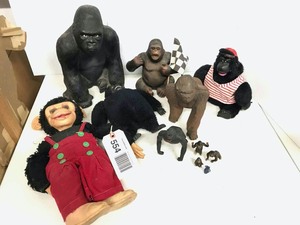 lot 554 image: Gorilla & Monkeys Ruston Toy, Figurines, Plush Toys, Chalk Figure Coin Bank, Etc.