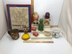 lot 555 image: Figurines, Cups, Framed Image, Etc.