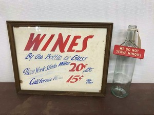 lot 559 image: Vintage Plastic Sign for Liquor Bottle We Do Not Serve Minors (red & white)