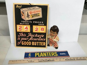 lot 561 image: Vintage Food Product Marketing Items Big Boy Bank, Country Maid Butter & Eggs, Planters