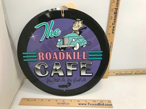 lot 563 image: Modern Pressed Tin Sign Road Kill Cafe