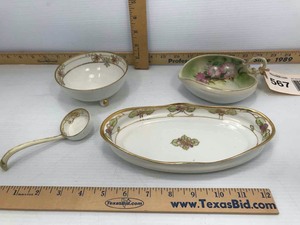 lot 567 image: Antique Bone China Nippon Finger Bowl, Footed Bowl with Ladle, Celery Dish