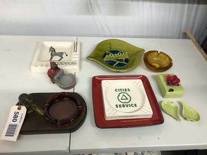 lot 580 image: Ashtrays Arkansas Fuel Co., Zebra, Duck, Rose Box, Etc.
