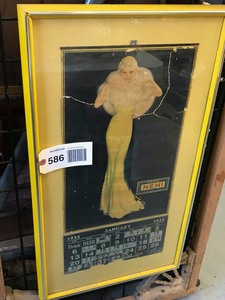 lot 586 image: Framed Antique Calender Drink Nehi 1935 (does have damage)