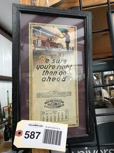 lot 587 image: Framed Antique Calender Houston Showcase Co. 1925