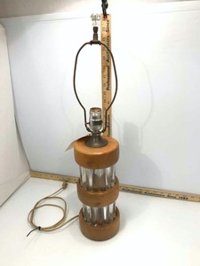 lot 590 image: (1) Lamp Mid-Century, Wood & Glass