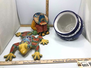 lot 603 image: (3) Mexico Pottery  Frog, Person, Pot