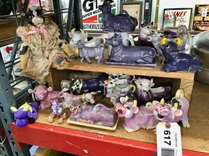 lot 617 image: Purple Cow Collection Creamers, Butter Dishes, Figurines