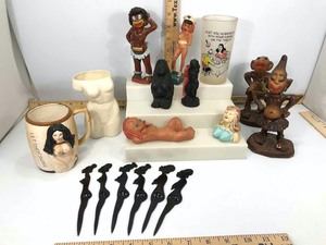 lot 713 image: Novelty Female Form Mug, Glass, Vase, Salt & Peppers, Figurines, Etc.