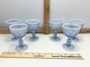 lot 637 image: (6) Antique Opalescent Hobnail Wine Glasses