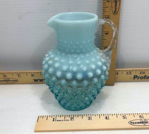 lot 638 image: Antique Blue Glass Creamer with Hobnails (fire)