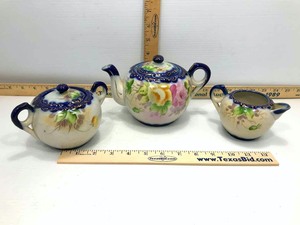 lot 641 image: Antique Tea Pot, Sugar, Creamer