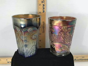 lot 658 image: Carnival Glass Cups (2), Paneled Dandelions and Grapes