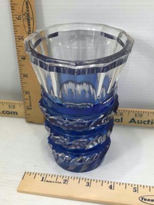 lot 666 image: Crystal Vase, Blue cut to clear, Lombez