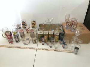 lot 736 image: (3) Boxes Assorted Drinking Glasses, some with images