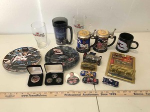 lot 743 image: Dale Earnhardt Black 3 Steins, Mugs, Tokens, Little Cars, Plates