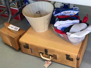 lot 787 image: Old Suitcase, Shoe Shine Box, Caps, Old Shade