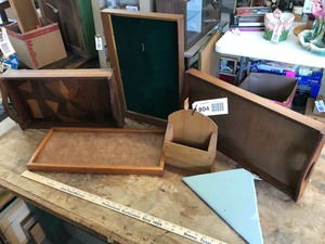 lot 804 image: Display Tray, Display Hanger, Tray, Wood Wall Pocket, Hand Made Marketry Inlay Pearl Tray