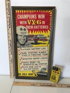 lot 822 image: Vintage Framed AdvertisingProduct Lee Petty, VX6 Battery Treatment