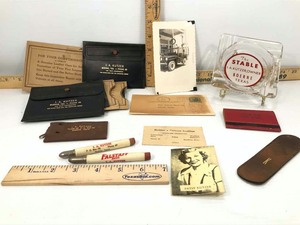 lot 831 image: I.A. Kutzer, Boerne Collectibles Gas Ration Book Holders, Ashtray, Match Book, Pencils, Photo