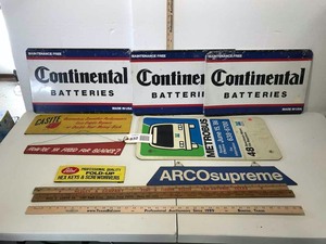 lot 832 image: Asst. Tin Advertising Signs, (2) Yard Sticks