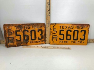 lot 839 image: (1 Pair) 1955 Farm Truck License Plates, Texas (5R5603)