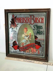 lot 861 image: Framed Advertising Anheuser Busch Mirror with Print