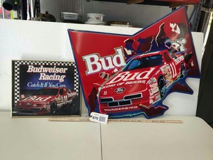 lot 870 image: Bud Light Racing Advertising (1) Tin Sign, (1) Framed Print