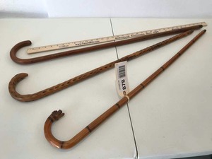 lot 878 image: (3) AntiqueVintage Walking Canes Carved Dog Head, (2) Plain