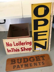 lot 879 image: (3) Old Wood Painted Signs