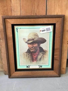 lot 880 image: Framed Print Cowboy