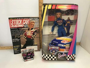lot 888 image: Barbie 50th Anniversary Nascar, Sherry Blakely Toy Car & Card, Magazine Racing Divas