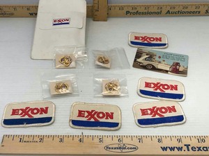 lot 889 image: Gulf & Exxon Advertising Items Patches, Lapel Pins, Card