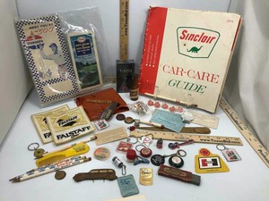 lot 915 image: Asst. Advertising Items Key Chains, Pencils, Travel Book, Patches, Cards, Etc.
