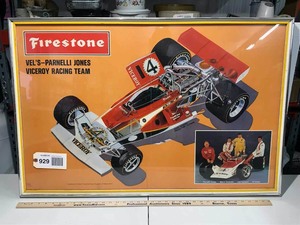 lot 929 image: Framed Vintage Poster Firestone Parnell Jones Racing