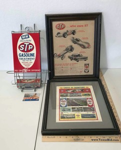 lot 948 image: Vintage Racing STP (2) Framed Advertisements, (1) Retail Display, (1) Collector Card