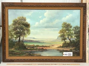 lot 952 image: Framed Painting Oil on Canvas by J.W. Thrasher, A Mountain Scene