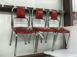 lot 954 image: (3) Mid-Century Chrome & Red Chairs