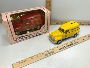 lot 968 image: (2) Ertl Coin Banks 1950 Panel Trucks