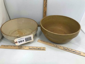 lot 984 image: (2) Antique Stoneware Kitchen Bowls