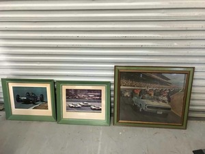 lot 1000 image: (3) Vintage Framed Racing Prints