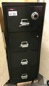 lot 13 image: Fire King Fire File Case, Legal Size 4 drawer with combination.  VERY HEAVY  Forklift available to assist with loading