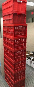 lot 31 image: (8) red Plastic Storage bins