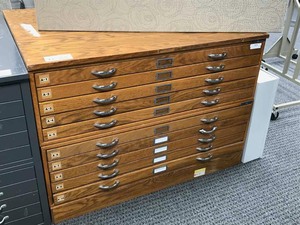 lot 47 image: Mayline Oak Two Stack 5-drawer wood flat file cabinet (two pieces)