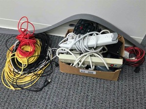 lot 62 image: Extension Cords, plus strips, ethernet cables