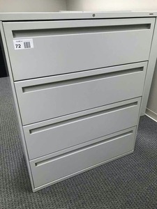 lot 72 image: HON White 4-drawer lateral file cabinet, no keys