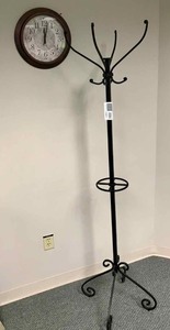 lot 102 image: Metal HatCoat Rack and Walll Clock